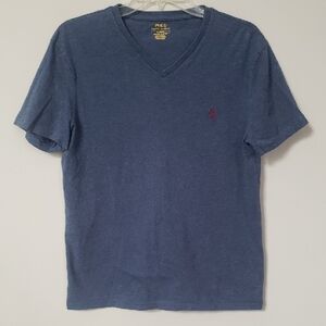 Polo Ralph Lauren Tee Shirt Men's Med Heather Blue V-Neck Red Polo Player
